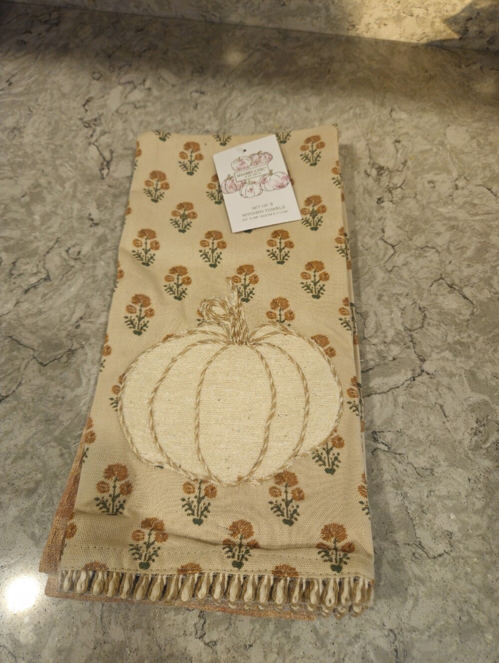 SHABBY CHIC KITCHEN TOWELS (3) PUMPKINS Plaid 20 X 28 NWT